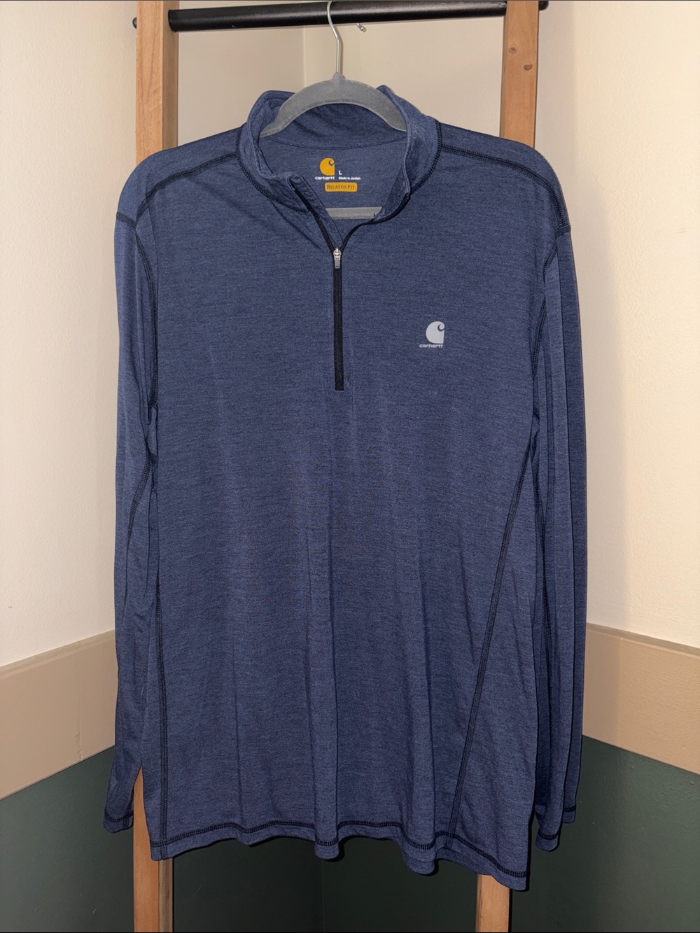Carhartt Men's Heathered Navy Blue Quarter-Zip Pullover Size Large